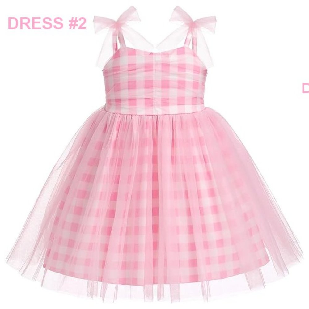 NWT Adorable Barbie Costume Movie Pink Gingham Plaid Baby Romper & Girls…